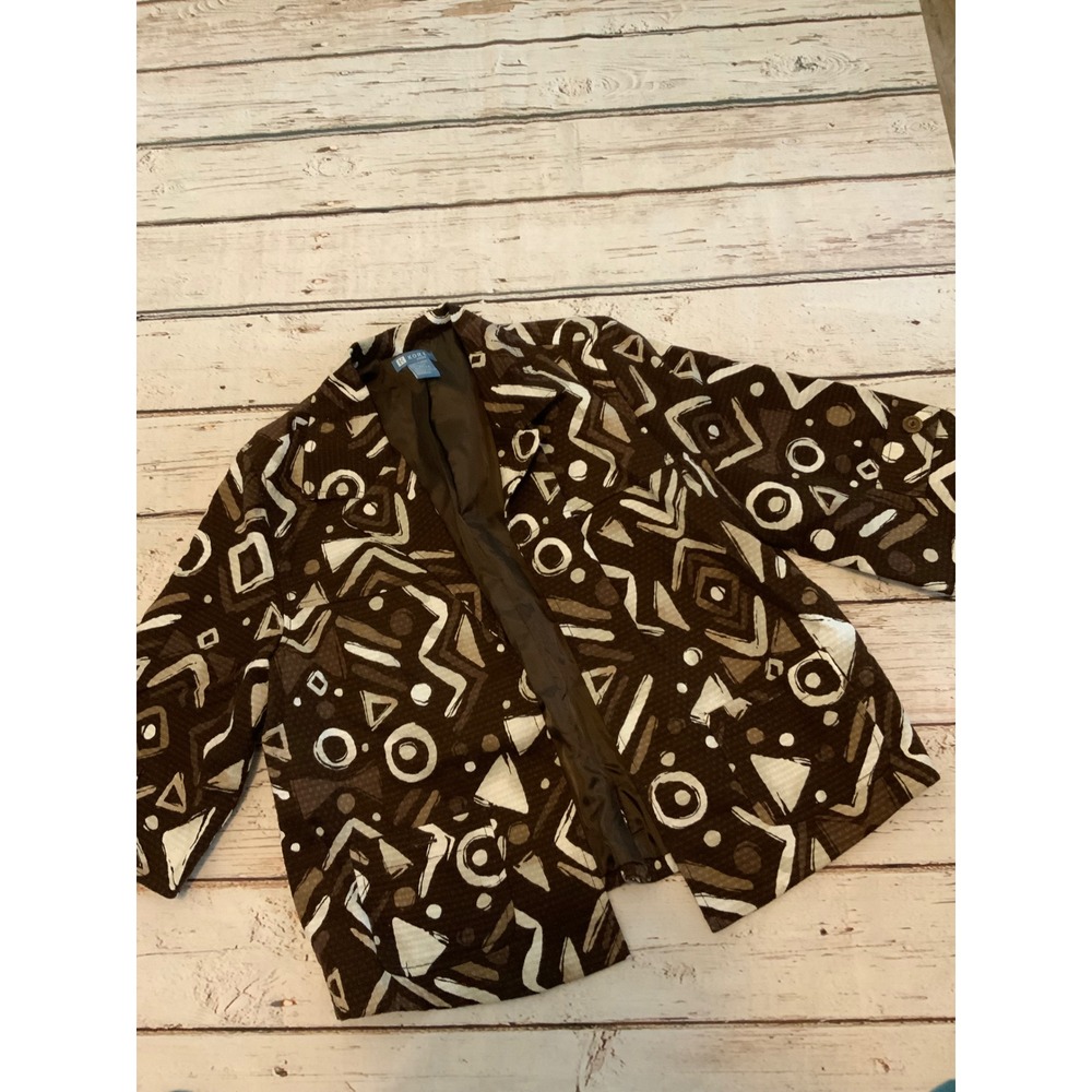 Koret Petite Brown Geometric‎ Abstract Print Cotton Blazer Jacket Size PL